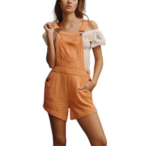 Anthropologie Pilcro Gauze Micro Overalls, Orange, Romper, Jumpsuit, Size 14 - Picture 6 of 14